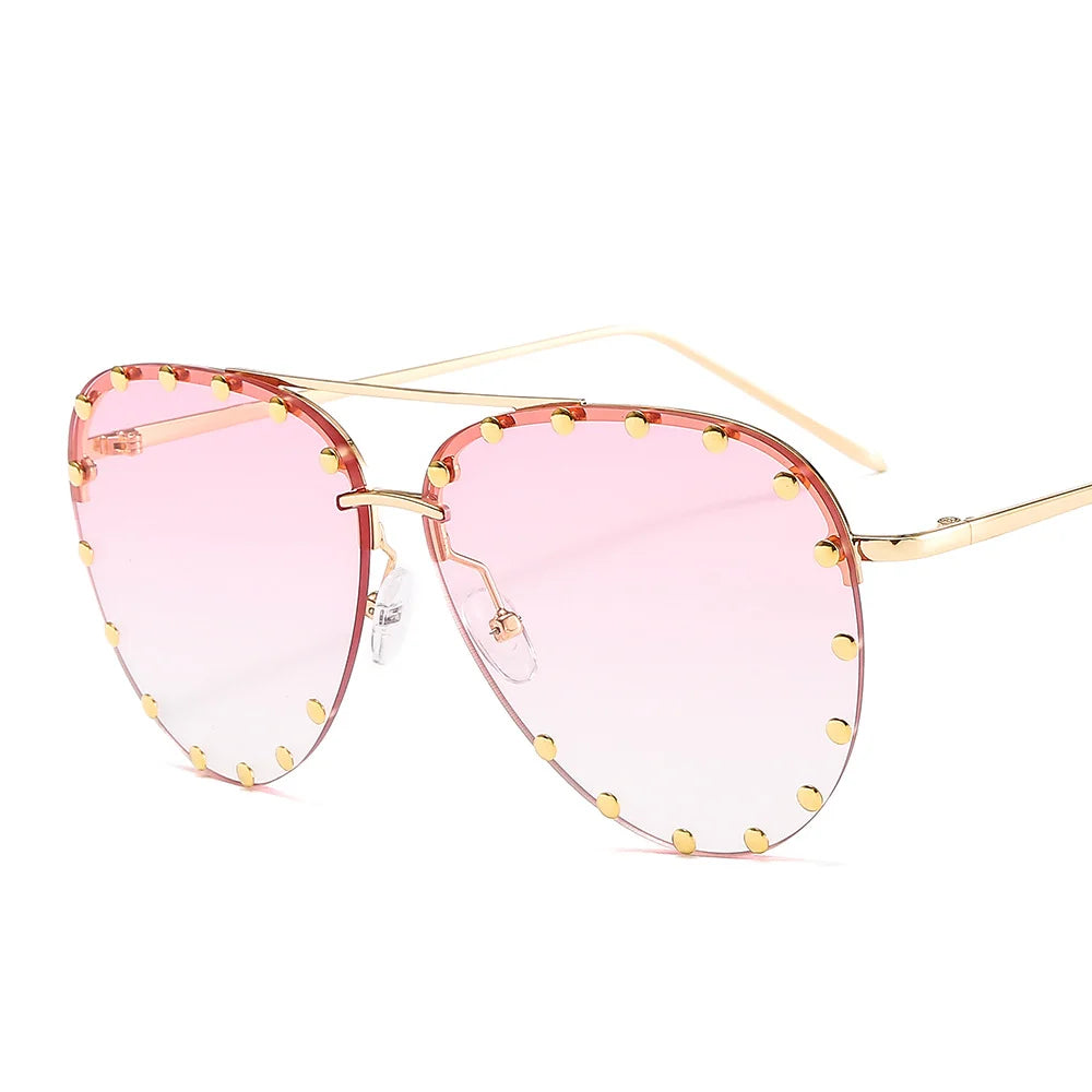 2022 High Gafas Designer Quality Unisex Metal Sunglass Glasses Luxury Branded Aviation Sunglasses studded Large-frame Sunglasses