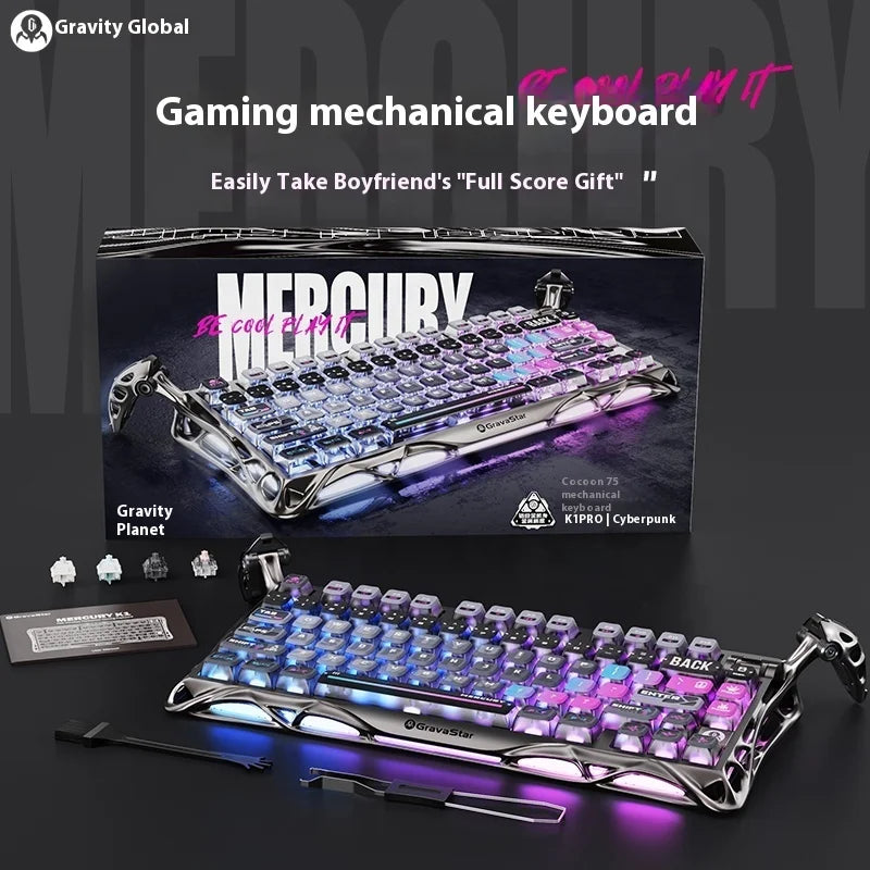 Wireless Mechanical Keyboard Gravastar for Laptop/Computer Special Gift Top Gaming Peripherals Cyberpunk K1 Pro Special Edition