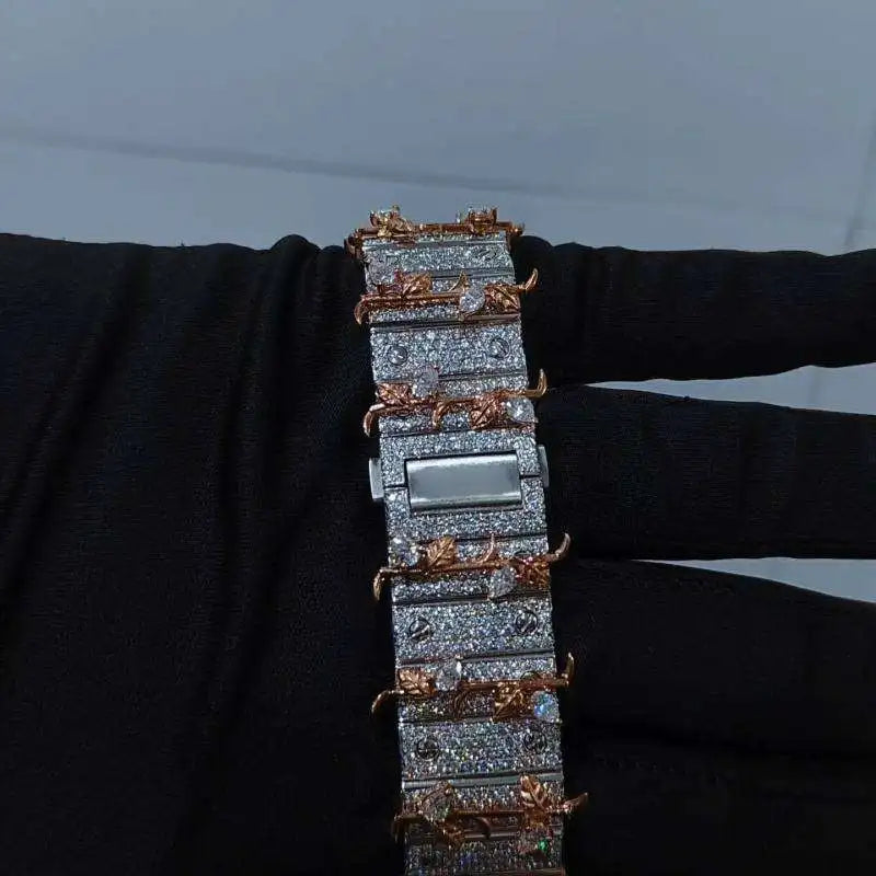 Stunning Shine Mechanical Moissanite Diamond Watch Fully Iced Face Sapphire Crystal Square Case Stainless Steel Band 5BAR Water