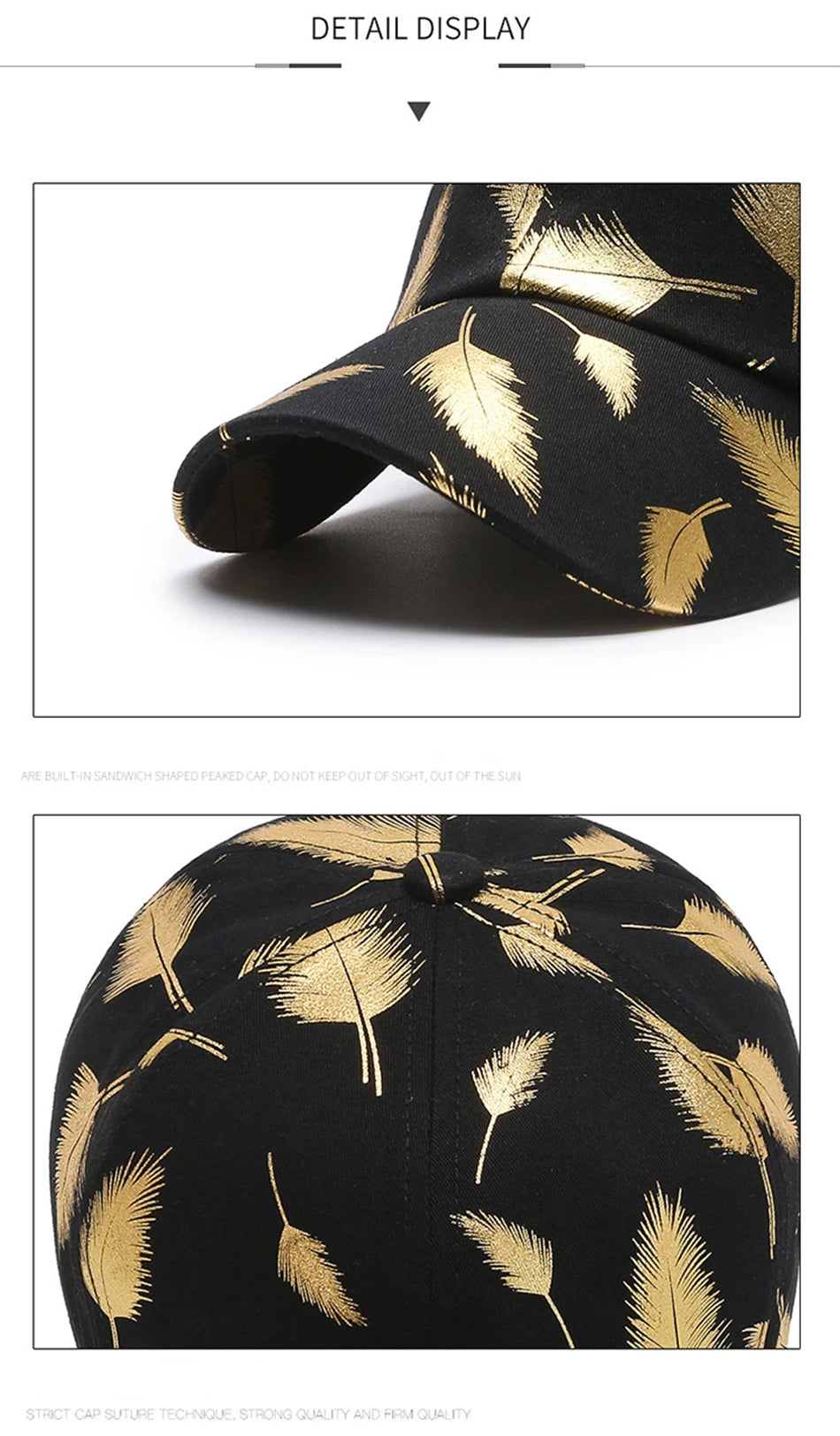 FS Brand Black Golden Feather Print Baseball Cap For Men Summer Women Trucker Hat Casual Cotton Snapback Hip Hop Caps Bone 2026