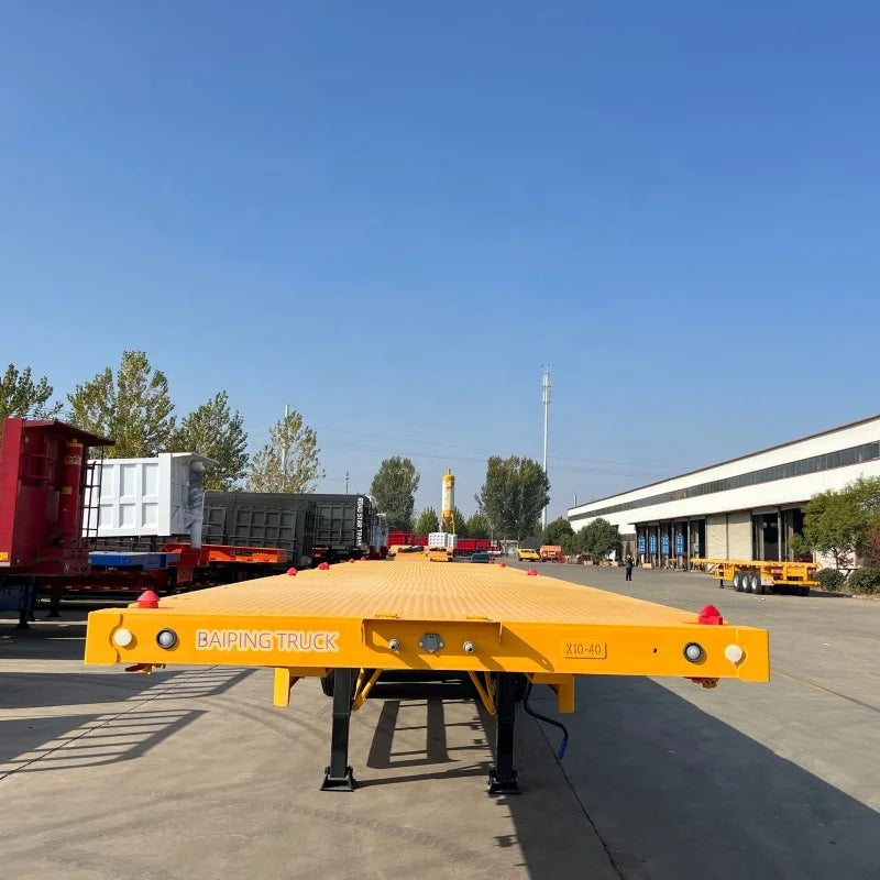 BAIPING 40 ft 25-30 Tons Steel Drop Deck Flat Transport Three Axle Semi Trailer with Front Gear for Sale