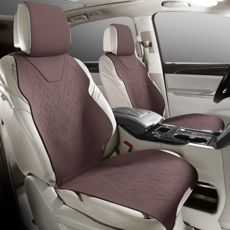 Universal Fit Car Accessories Suede Saddle Seat Cushion Pad Half Covered for 90% Sedan SUV Suede Set Cover Only 2 Front Seats