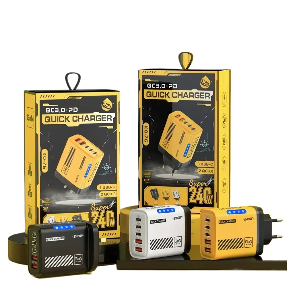 PD240W Mechanic Intelligent Charging Plug 3 Type-C + Dual USB Multi-Port Adapter Mobile Phone Fast Charger