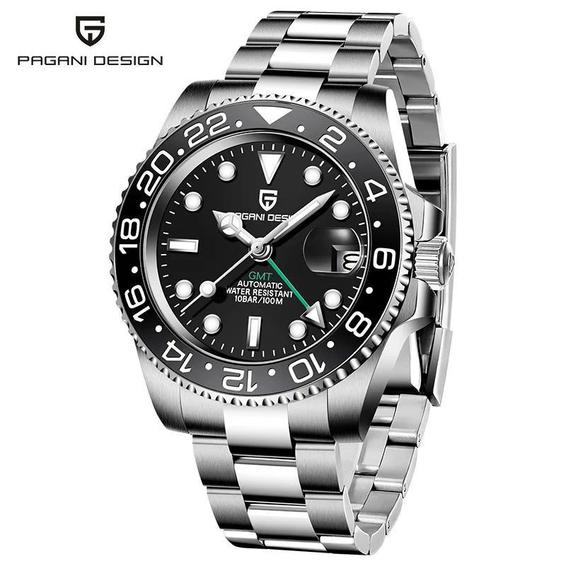PAGANI 1662 GMT Men Mechanical Watches Sapphire Glass GMT Watches 100M Waterproof All Stainless Steel Automatic Men Watch