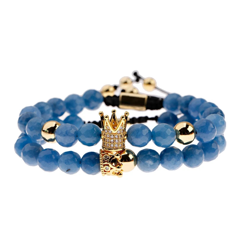 Luxury Crown Zircon Weaving Bracelet Homme Pulseira Hombres Classic Blue Stone Beads Bracelet Men Women Dropshipping