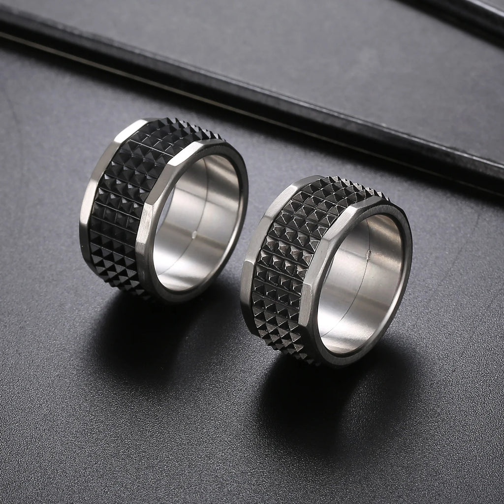 Fongten 12mm Rivet Pyramid Rings For Women Men Stainless Steel Hip Hop Anillos Hombres Classic Charm Ring Jewelry Christmas Gift