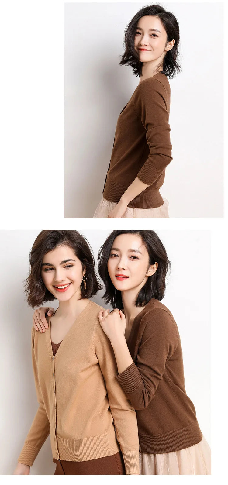 2025 Women Cardigans Long Sleeve Knitted Outerwear Solid Thin Spring Autumn Sweaters V-neck Knitwears Korean Fashion Cardigans