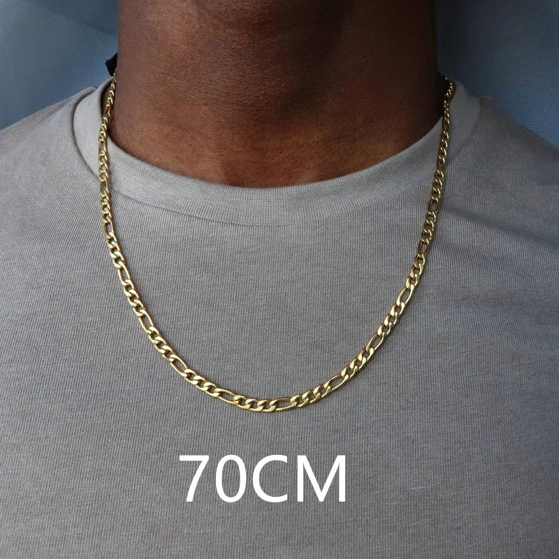 Fashion New Figaro Chain Necklace Men 3mm Stainless Steel Gold Color Long Necklace For Men Jewelry Gift Collar Hombres