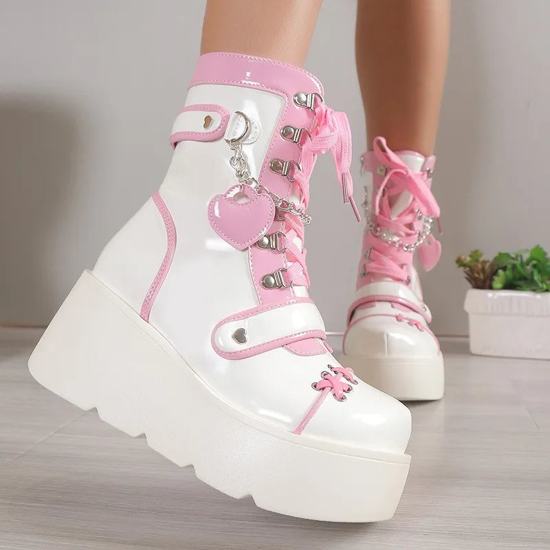 Thick Bottom Boots 2025 New Punk Thick Bottom Middle Boots Women's European and American Cute Hot Girl Motorcycle Boots