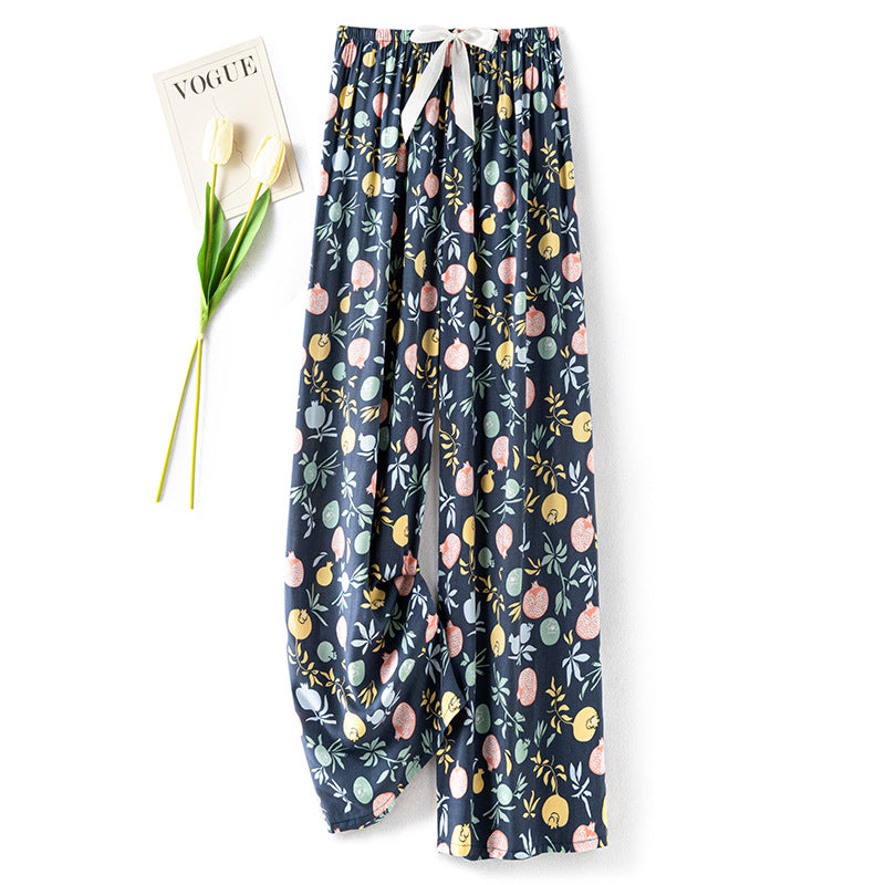 Women Casual Autumn Wide Leg Pants Floral Beach Trousers High Waist Boho Ethnic Style Calf Pants Four Season Girls Home Clothes