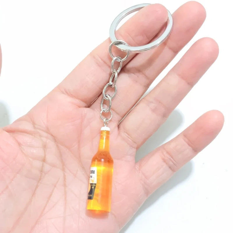 1PC Resin 3D Beer Bottle Pendant Keychain Bag Accessories Jewelry Keychains Llaveros Para Hombre