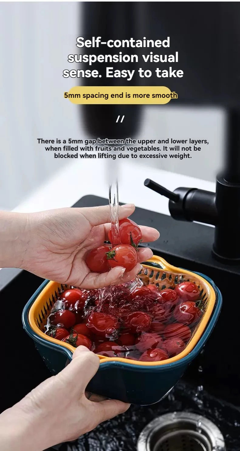 6-Piece Set/Double-Layer Draining Basket Kitchen Sink Strainer Basket Multifunctional Vegetable Washing Tool for Home Use