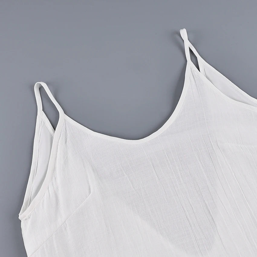 Linad Summer Casual White Long Dress Sexy Loose Backless Split Dresses Woman Street Chic V Neck Straight Dress For Women 2025