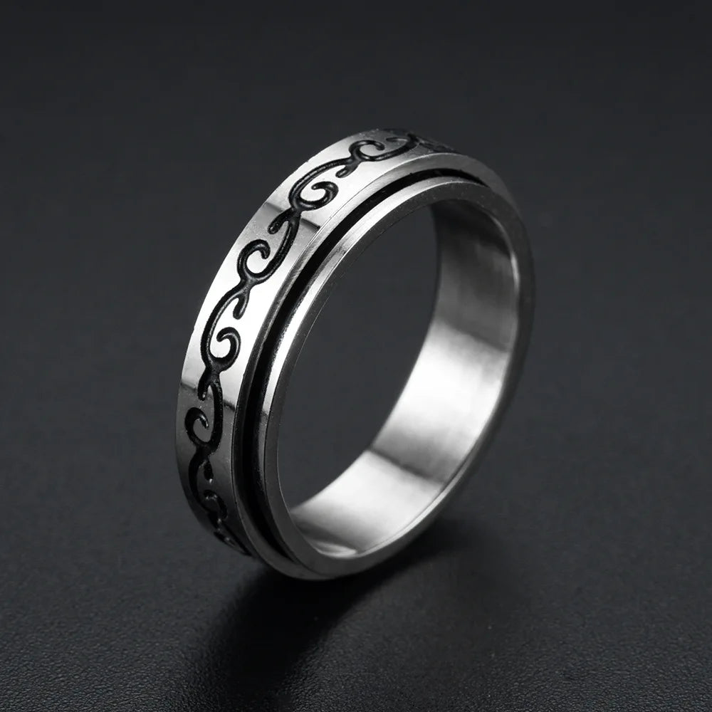 Titanium Steel Rotatable Chain Fidget Spinner Mens Rings Multifunction Anti Stress Knuckle Ring Accessories Anillo Hombres