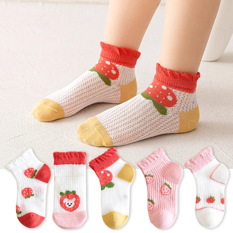Girls Summer Mesh Thin Sock Cotton Baby Short Socks 5 Pairs Toddler Boys Kids Children Colorful Socks 5 pairs WMF043