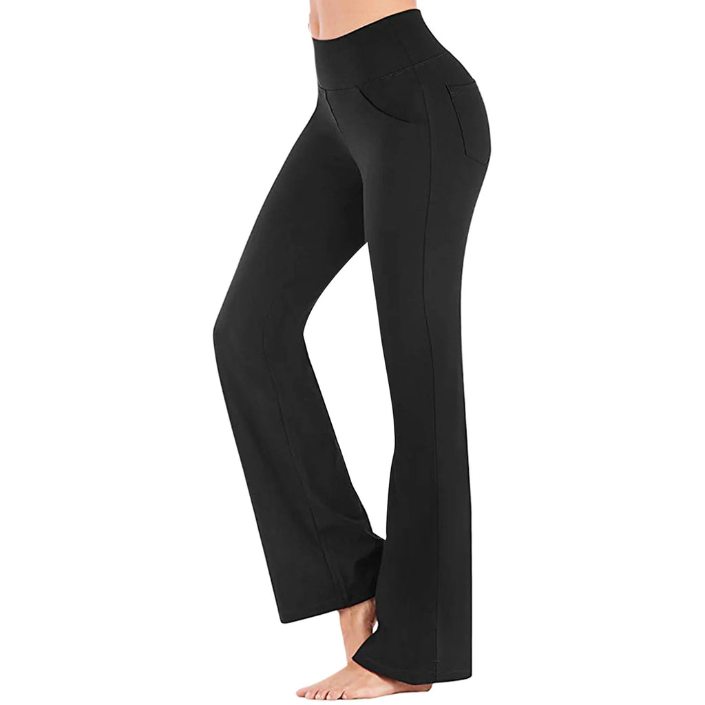 Flared Leggings Basic Yoga Pants With Pockets Women High Waist Breathable Comfortable Pants Gym Sports Slim Flared Tight Pants