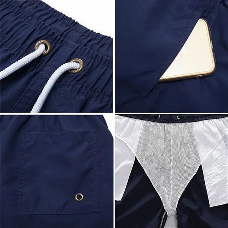 Pantalones cortos avec imprimé árbol de coco et flamenco para hombre, pantalons cortos de playa informales de verano, bañado