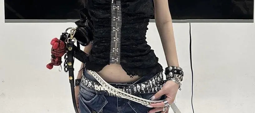 Women's Low Flare Jeans Cyber Punk Abi Y2k Japanese Skinny Bootcut Harajuku Goblin Core Long Trousers Denim Pants Bell Bottom