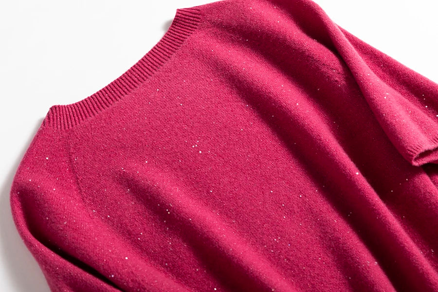 SuyaDream, 100%Merino Wool Pullovers for Woman, Round Neck, Short Sleeved Sweaters, 2025 Fall Winter Soft Warm Top, Pink, Olive
