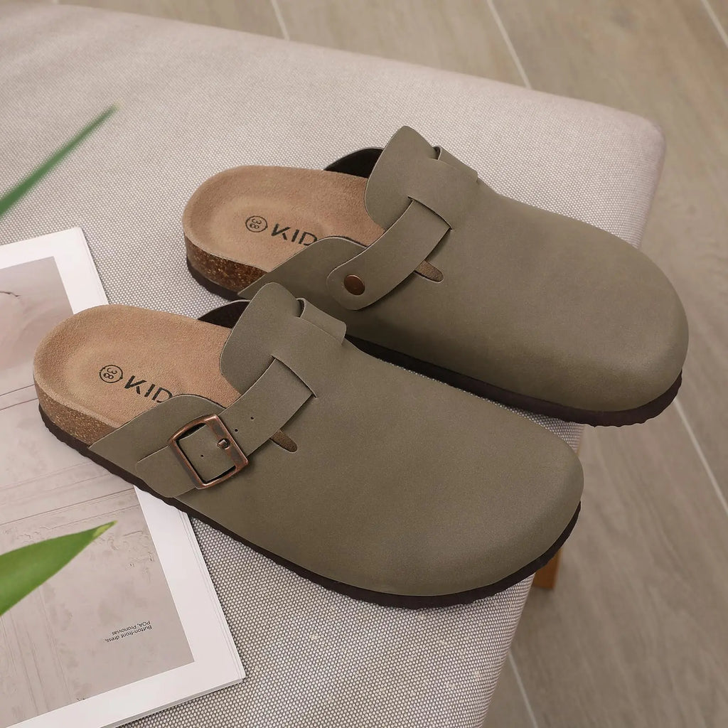 Shevalues Men Clogs Slippers Cow Suede Clogs For Men Leather Mules Men Fashion Beach Shoes Men Outdoor Classic Cork Sandals Men