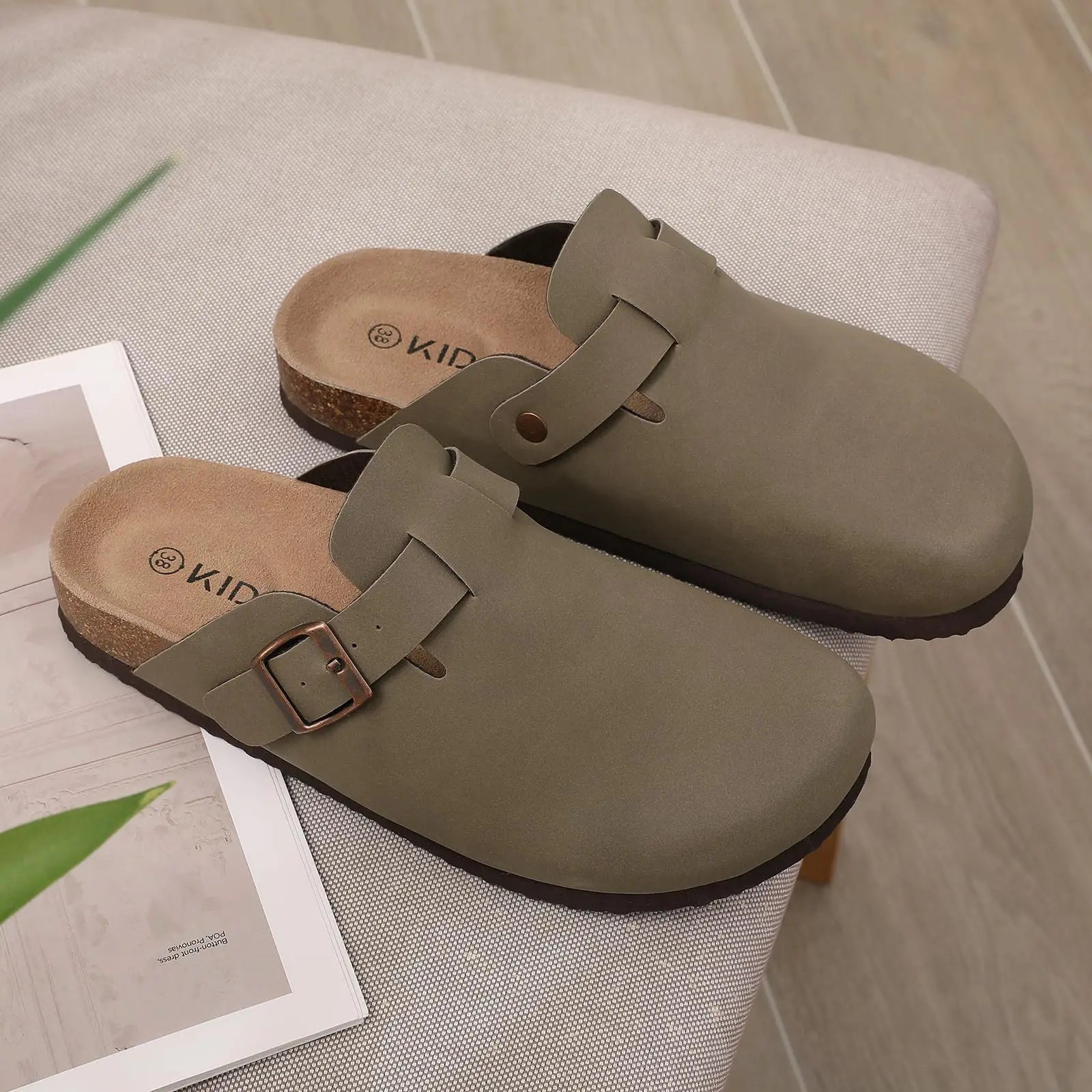 Shevalues Men Clogs Slippers Cow Suede Clogs For Men Leather Mules Men Fashion Beach Shoes Men Outdoor Classic Cork Sandals Men