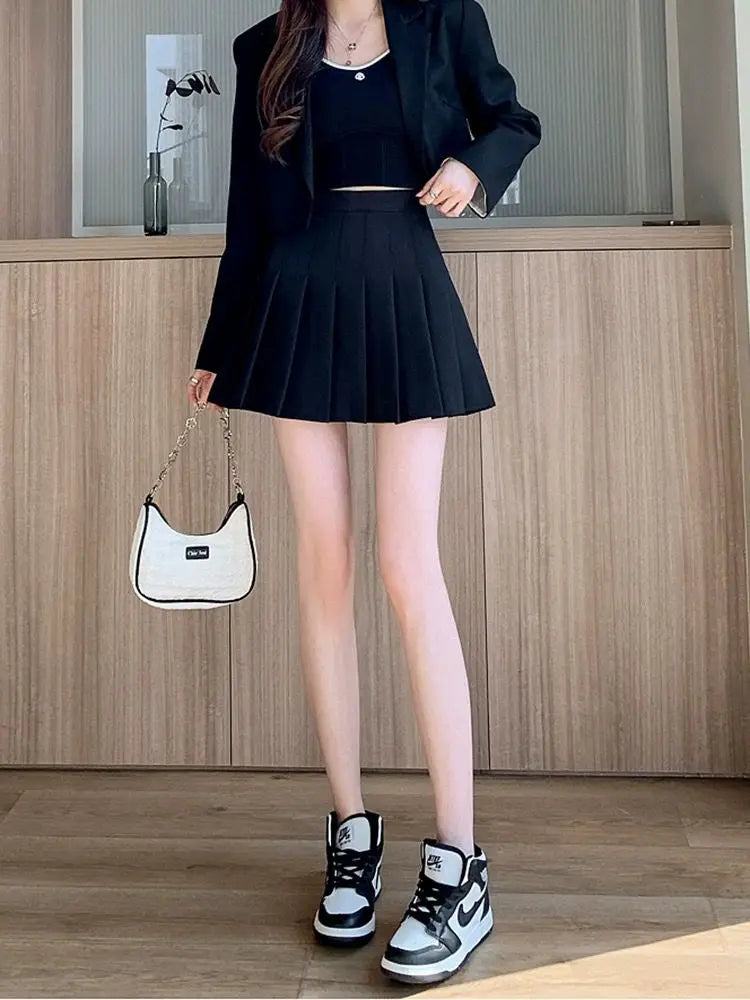 Preppy Style Women Pleated Skirts Summer High Waist Zipper Girls Dancing JK Mini Skirts Black Fashion Student A Line Faldas 2025