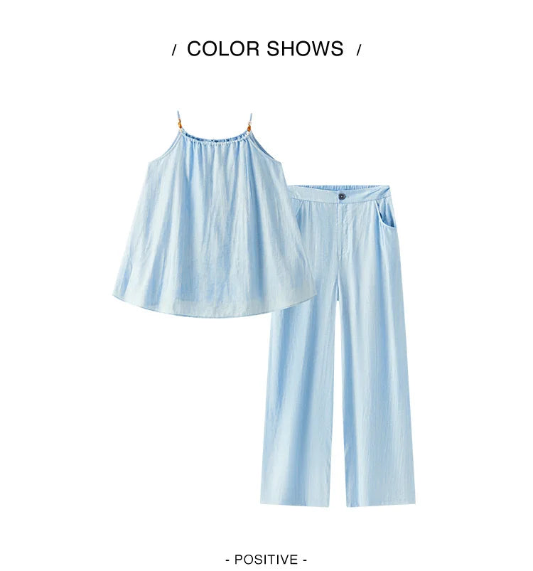 Semir Bowknot Strap Wide Leg Pants Set Women 2025 Summer New Linen Like Textured Two Piece Outfit for Vacation Style