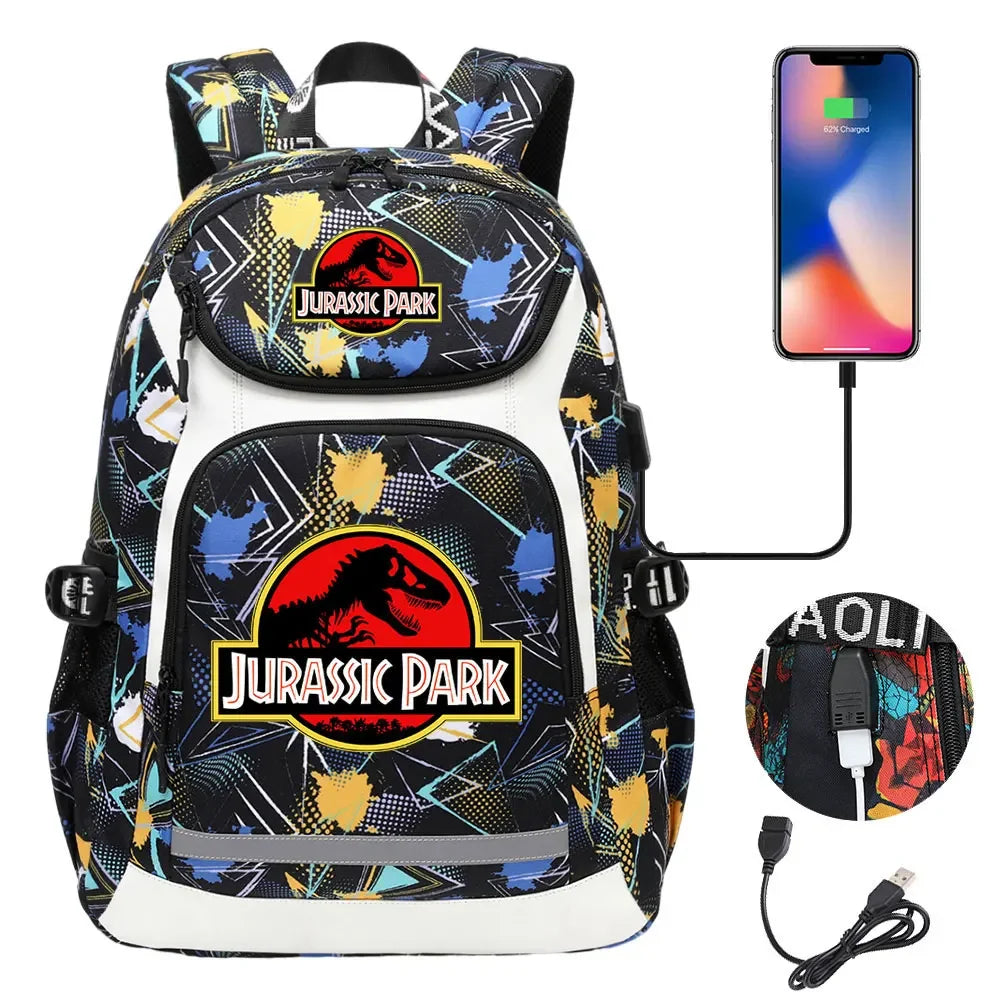 Jurassic World Park Dinosaur Girls Boys Kids School Book Bags USB Teenagers Schoolbags Women Men Laptop Travel Backpack