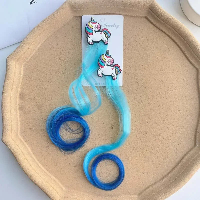 Children Unicorn Colorful Wig Hairpins Hair Accessories Kids Girls Hairclip Fake Hair Twist Braid Headdress Hair Clips Barrettes