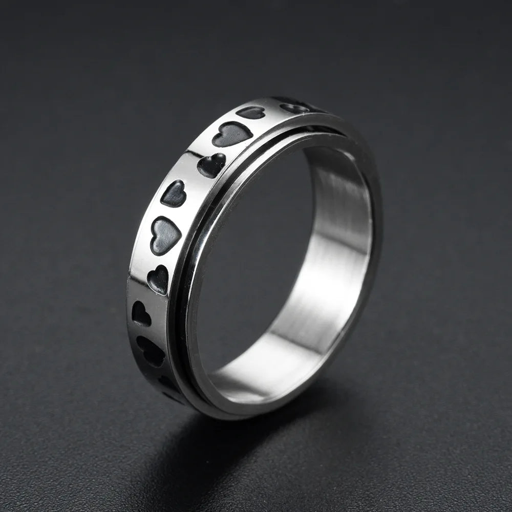 Titanium Steel Rotatable Chain Fidget Spinner Mens Rings Multifunction Anti Stress Knuckle Ring Accessories Anillo Hombres