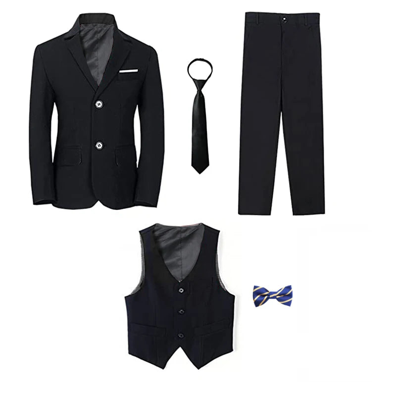 Boy's balzer Formal Blue Black Slim Fit Suits Set Child Weddings Birthday Party Performance Dress Big Kids Jacket Pants Bowtie