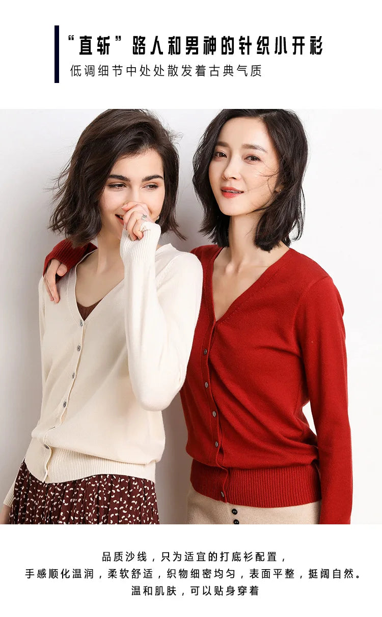 2025 Women Cardigans Long Sleeve Knitted Outerwear Solid Thin Spring Autumn Sweaters V-neck Knitwears Korean Fashion Cardigans