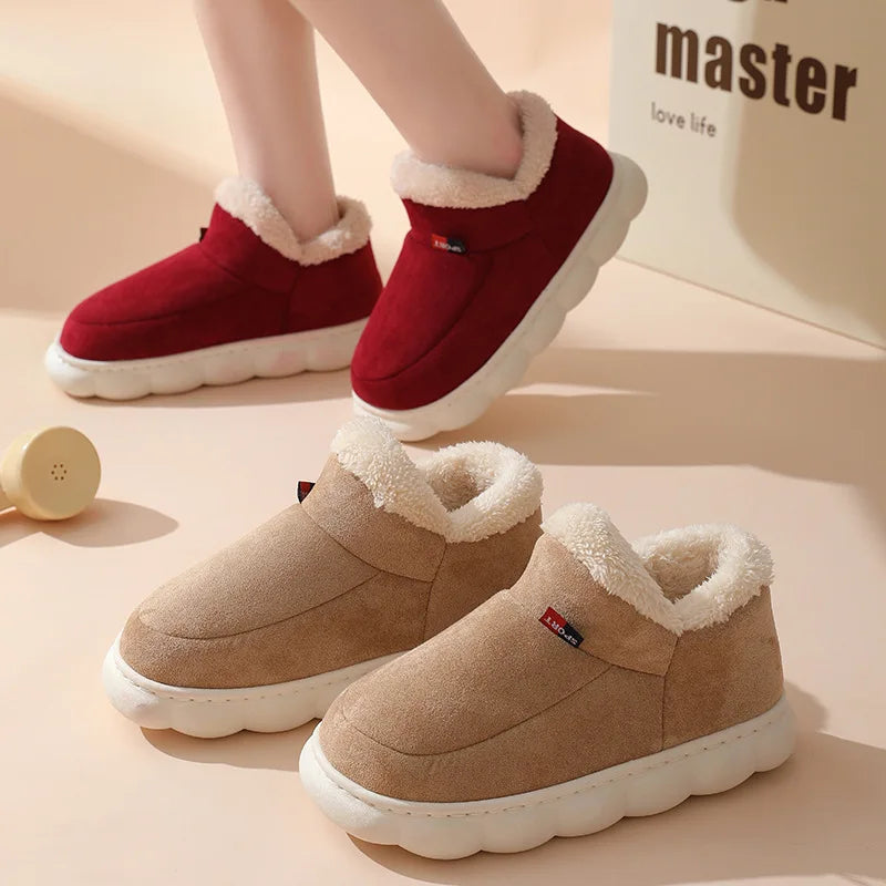Shevalues Winter Fuzzy Men Shoes Fluffy Plush Men House Shoes Fashion Outdoor Antiskid Men Cotton Shoes Platform Fur Men Shoes