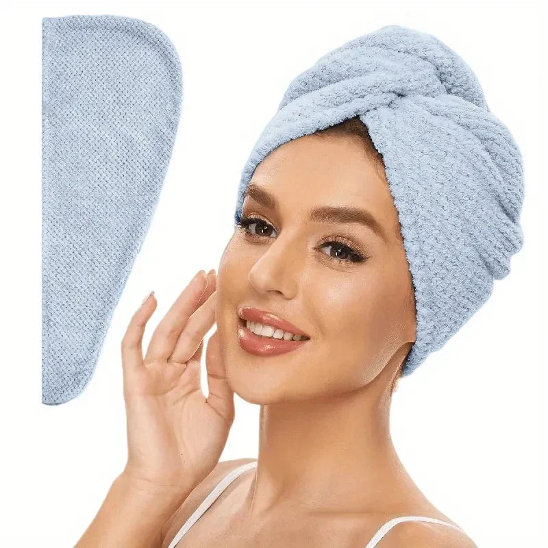 Solid Color Absorbent Hair Towel Wrap 9.8" X 25.5" Textured Dry Hair Cap for Button-Down Women