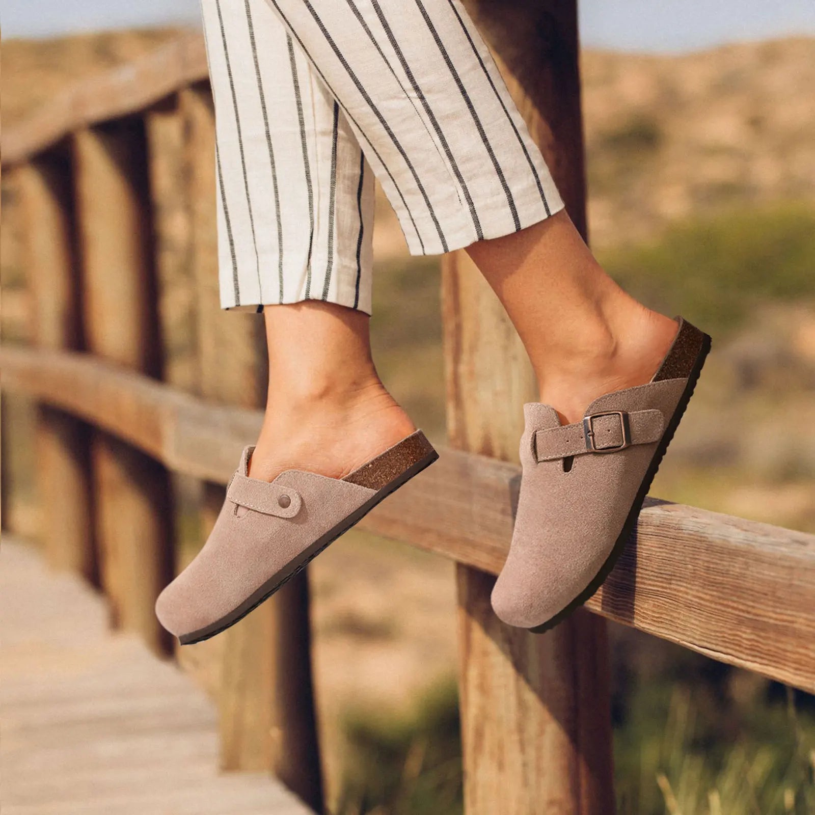 Shevalues Men Clogs Slippers Cow Suede Clogs For Men Leather Mules Men Fashion Beach Shoes Men Outdoor Classic Cork Sandals Men