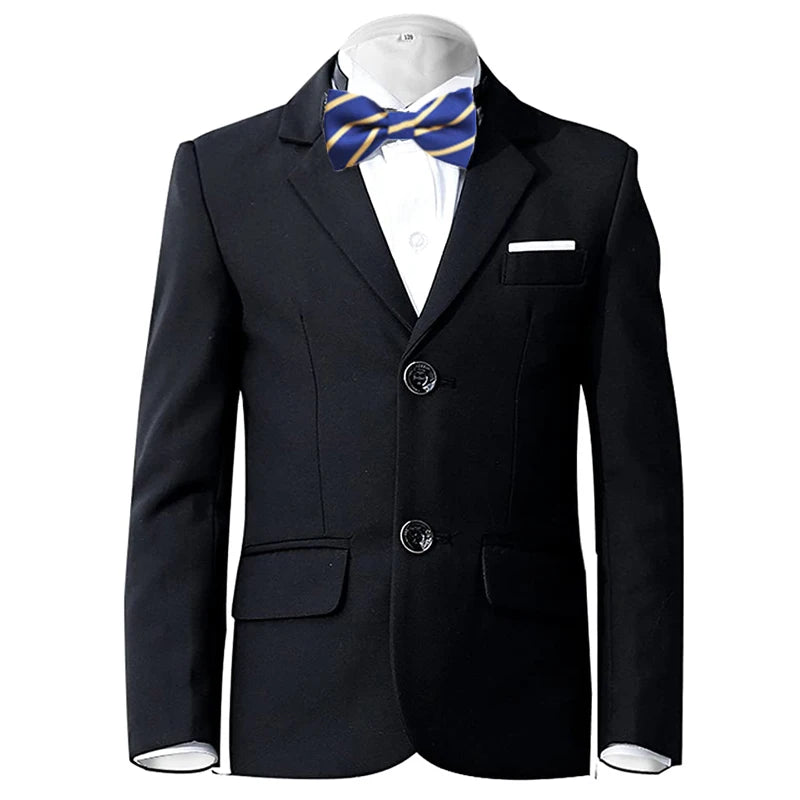 Boy's balzer Formal Blue Black Slim Fit Suits Set Child Weddings Birthday Party Performance Dress Big Kids Jacket Pants Bowtie