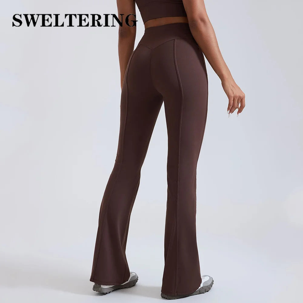 Yoga Flared Pants Women High-Waist Sports Bell Bottom Trousers Gym Fitness Leggings Naked Feel Pilates Running Sports Trousers