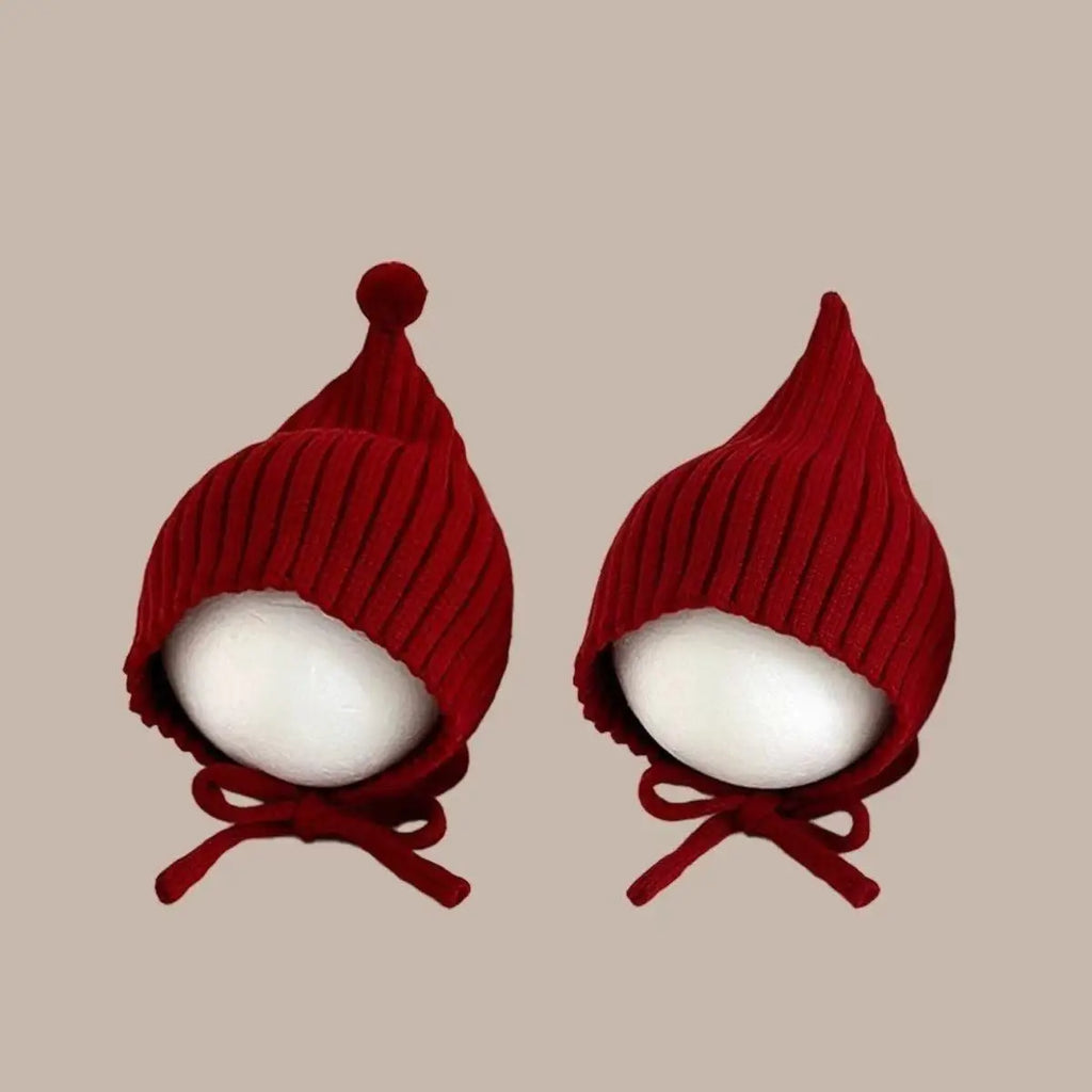 0-24M Baby Beanie Newborn Elf Hat Spring Autumn Knitted Windproof Warm Earflap Cap With Pom Pom