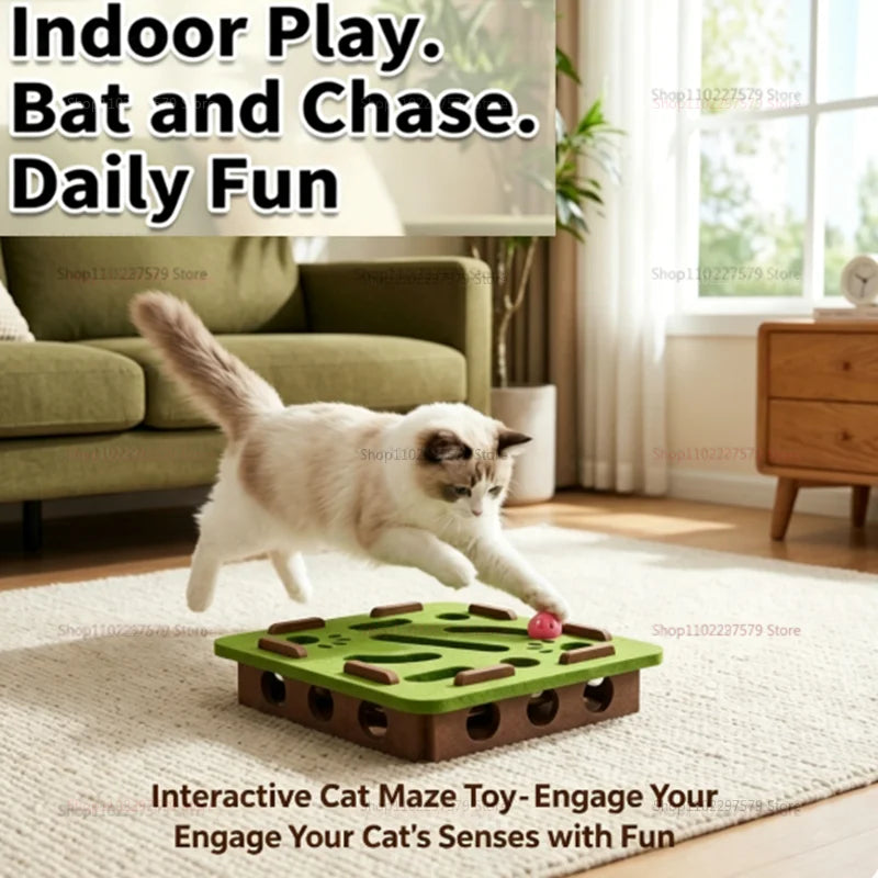 Interactive Cat Toys for Indoor Cats Self Entertainment Felt Maze Box with Digging Holes Bell Balls Relieves Boredom for Pets