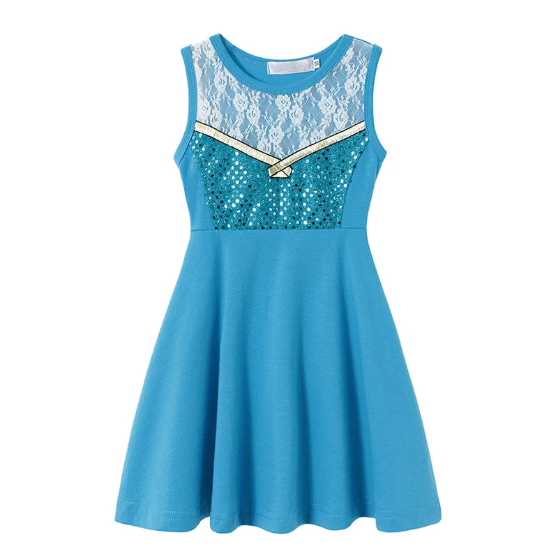 2025 Summer Elsa Anna Casual Dress Girls Cotton Clothes Children Sleeveless A-Line Dress Baby Kids Princess Casual Clothing 2-8Y