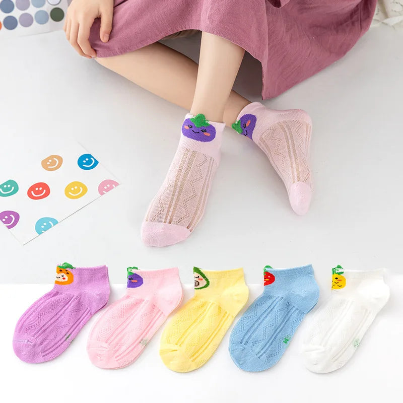 Girls Summer Mesh Thin Sock Cotton Baby Short Socks 5 Pairs Toddler Boys Kids Children Colorful Socks 5 pairs WMF043