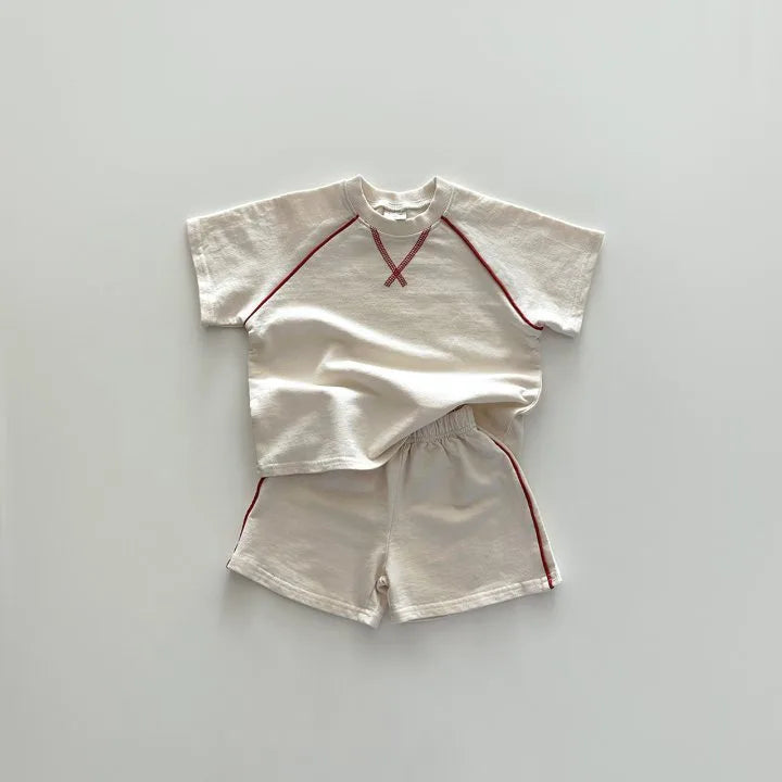 Korean Style Newborn Baby Boys Girls Sport Wear Clothing Suit Short Sleeved Cotton Solid Color T-shirt+Shorts Children Tracksuit