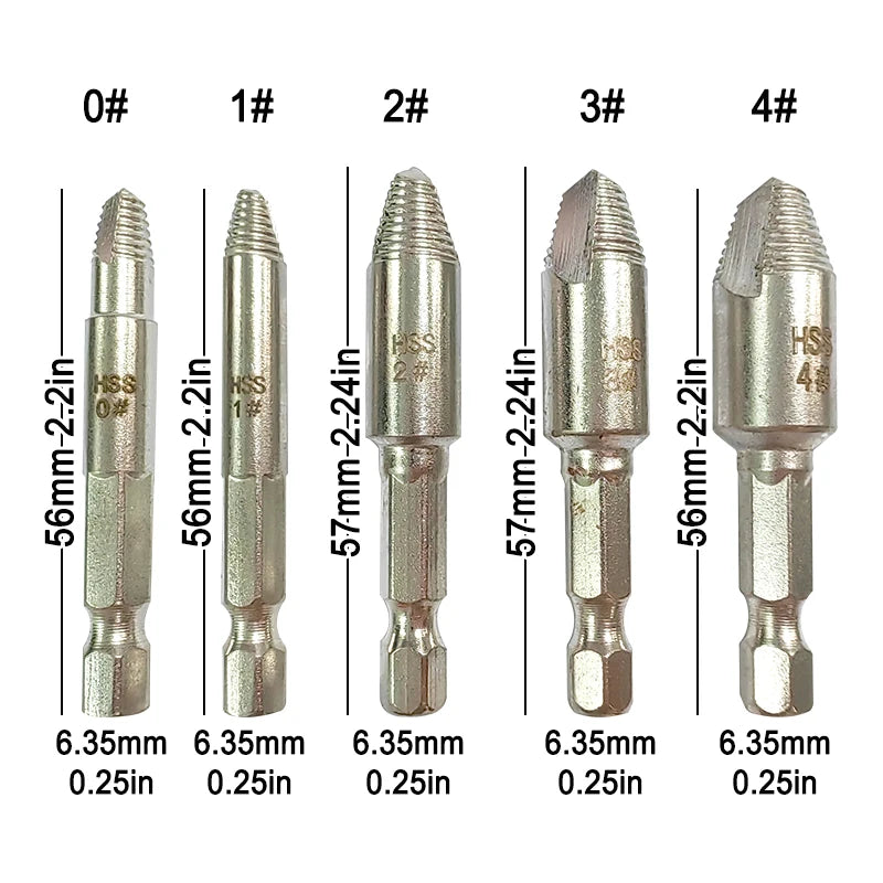 5pc hexagonal handle single head screw extractor wooden screw iron screw slide tooth broken end removal power tool accessory set
