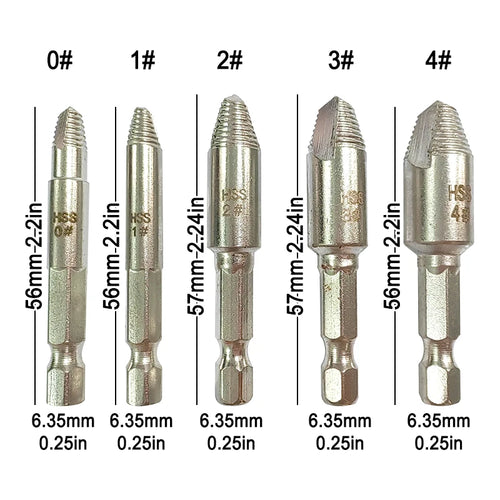5pc hexagonal handle single head screw extractor wooden screw iron screw slide tooth broken end removal power tool accessory set
