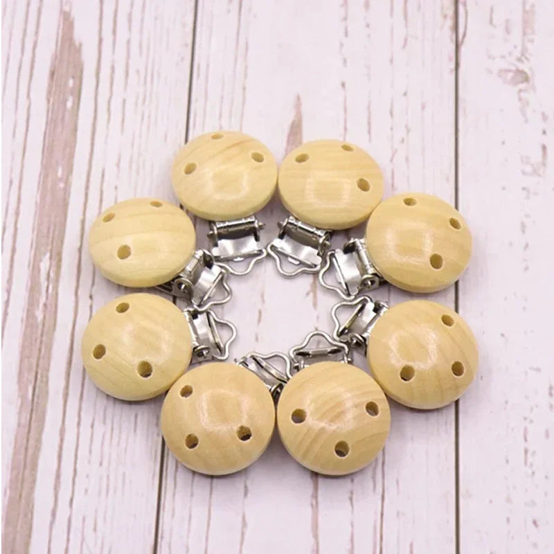 5/10 PCs Metal Wooden Baby Pacifier Clips Solid Color Holders Cute Infant Soother Clasps-Essential Accessory for Newborns