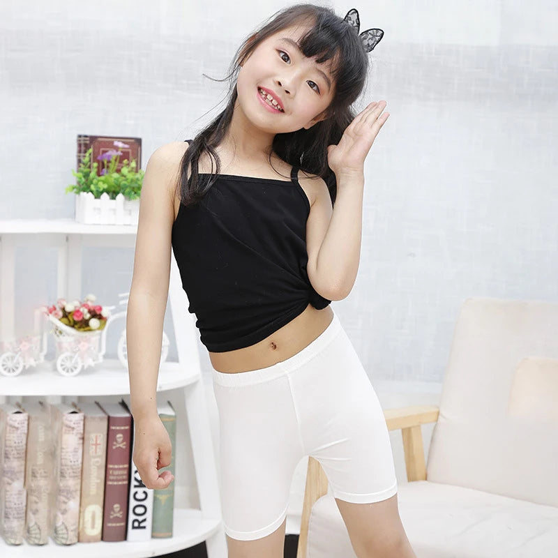 2Pcs Summer Solid Color Kids Leggings Girls Safety Shorts Cotton Leggings Girls' Beach Shorts Are Suitable For Children Age 2-13