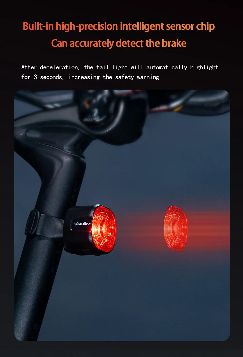 Bicycle Intelligent Brake Tail Light IP66 Waterproof 6 Light Modes High Brightness Bike Rear Lamp for Seat Post/Saddle/ Bag