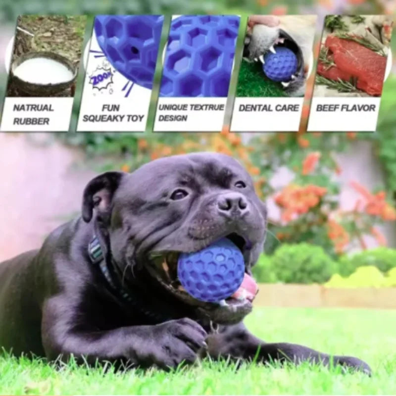 Interactive Dog Toys - Natural Rubber Honeycomb Balls Bite Resistant Teething Chew Toys with Sound for Clean Teeth Pet Play