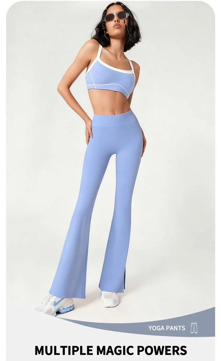 Flared Sports Yoga Pants High-Waisted Women Pants and Trousers Women Trousers Fitness Female Clothing Solid Color Women