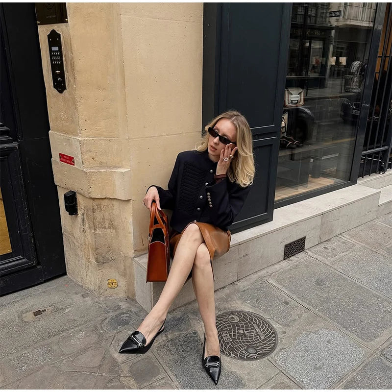 Women's Napoleon Style Black Cropped Jacket Coat Long Sleeve Tops Braided Button Trim Vintage Slim Fit Fashion Lady Outerwear